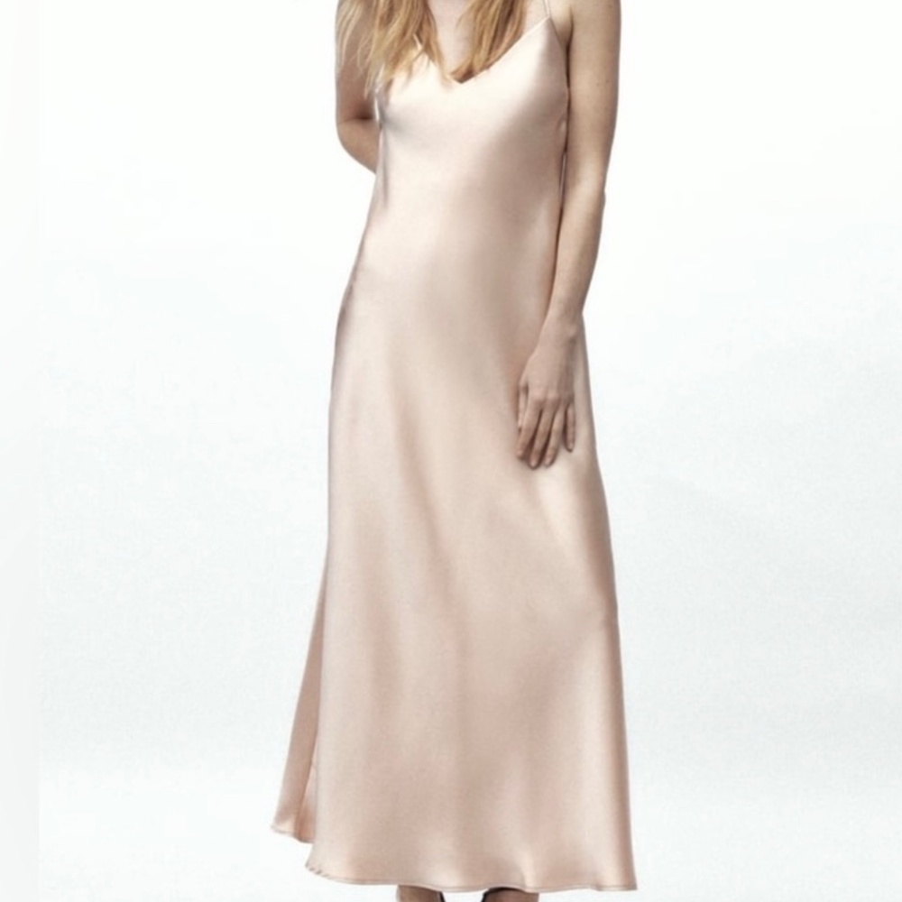 NWT Zara Satin Strapy salmon Slip‎ Dress size small -cp